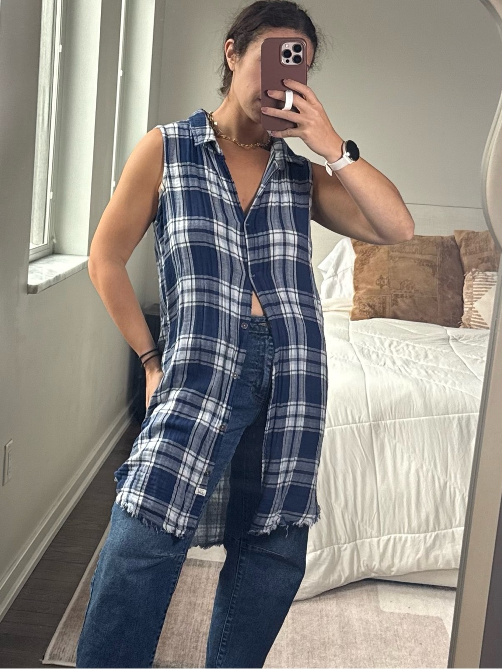 Vintage Havana Blue plaid long shirt or dress